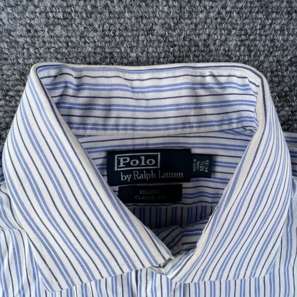 Polo Ralph Lauren Button Up Regent Classic Fit Striped Blue White 16.5 34/35 - Picture 5 of 12